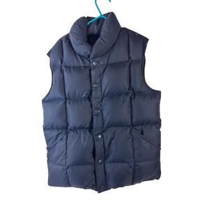 Lands End kids goose down nylon snap‎ puffer jacket childs small 7-8 Blue